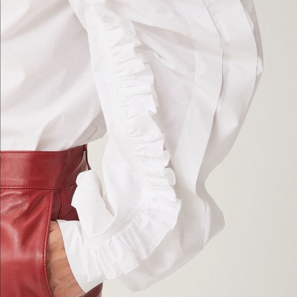 H&M BNWT Voluminous Cotton Button Up Shirt with Ruffled Sleeve Silhouette - Picture 3 of 7